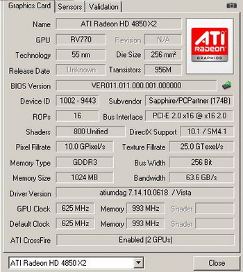 Sapphire HD 4850 X2 GPU-z